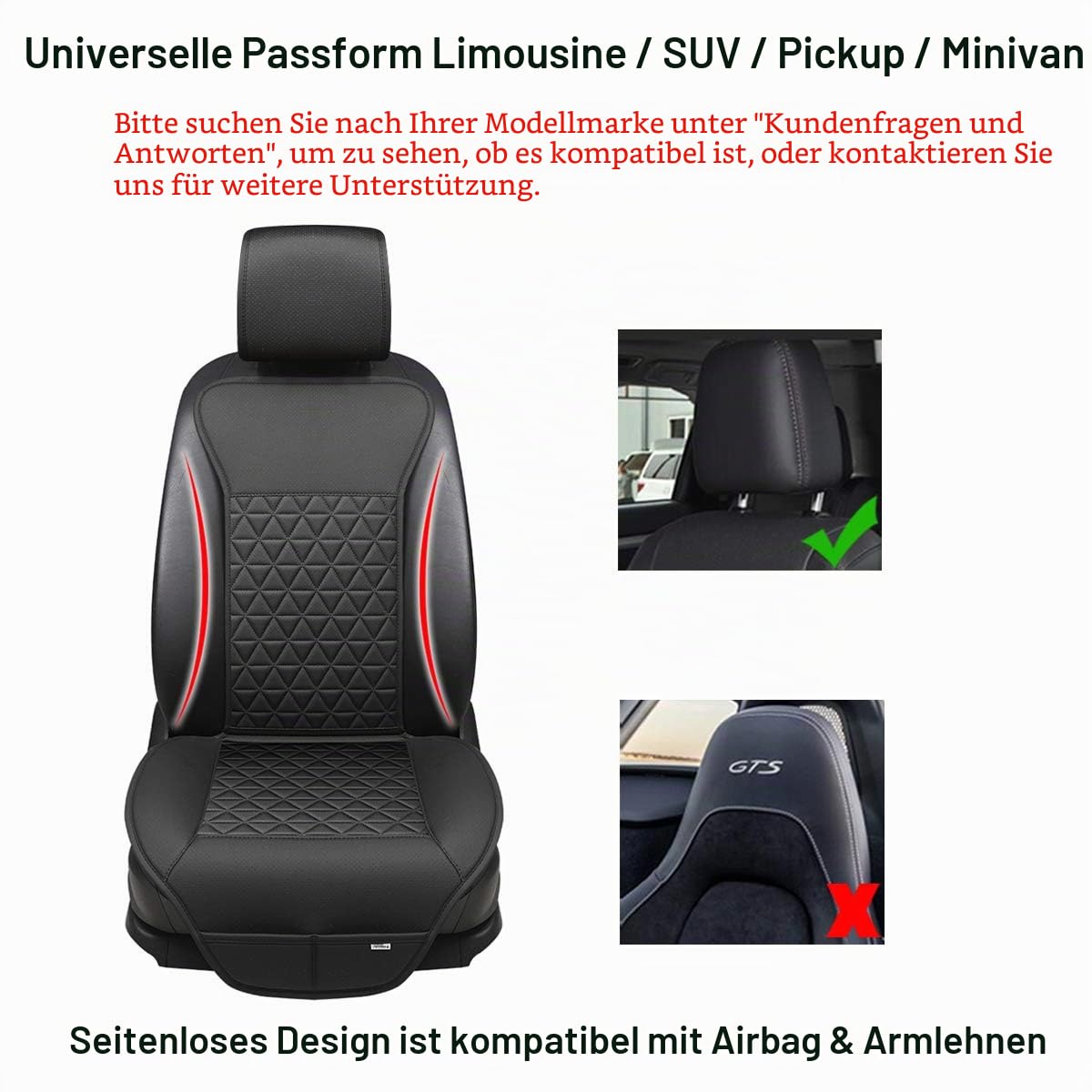 Black Panther 1 Paar Luxus PU-Leder Sitzbezüge Auto Vordersitze, kompatibel mit 95% Autos,Keine Sitzheizung, Keine Wärme (Limousine/SUV/Pickup/Van) - Schwarz