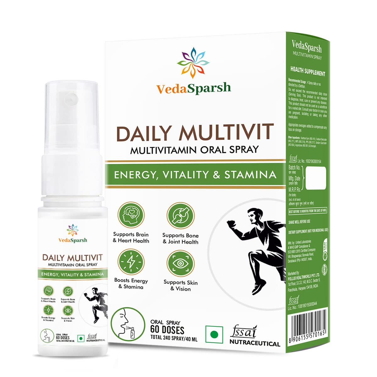 VedaSparsh Daily Multivit Multivitamin Daily Oral Spray to Boost Strength, Energy, Immunity & Stamina, Easy to Use, Time Saving, Faster Absorption, Orange Flavour- 240 Spray / 40 ml, 60 Doses (B0BSD5WNGC) Amazon Price History, Amazon Price Tracker