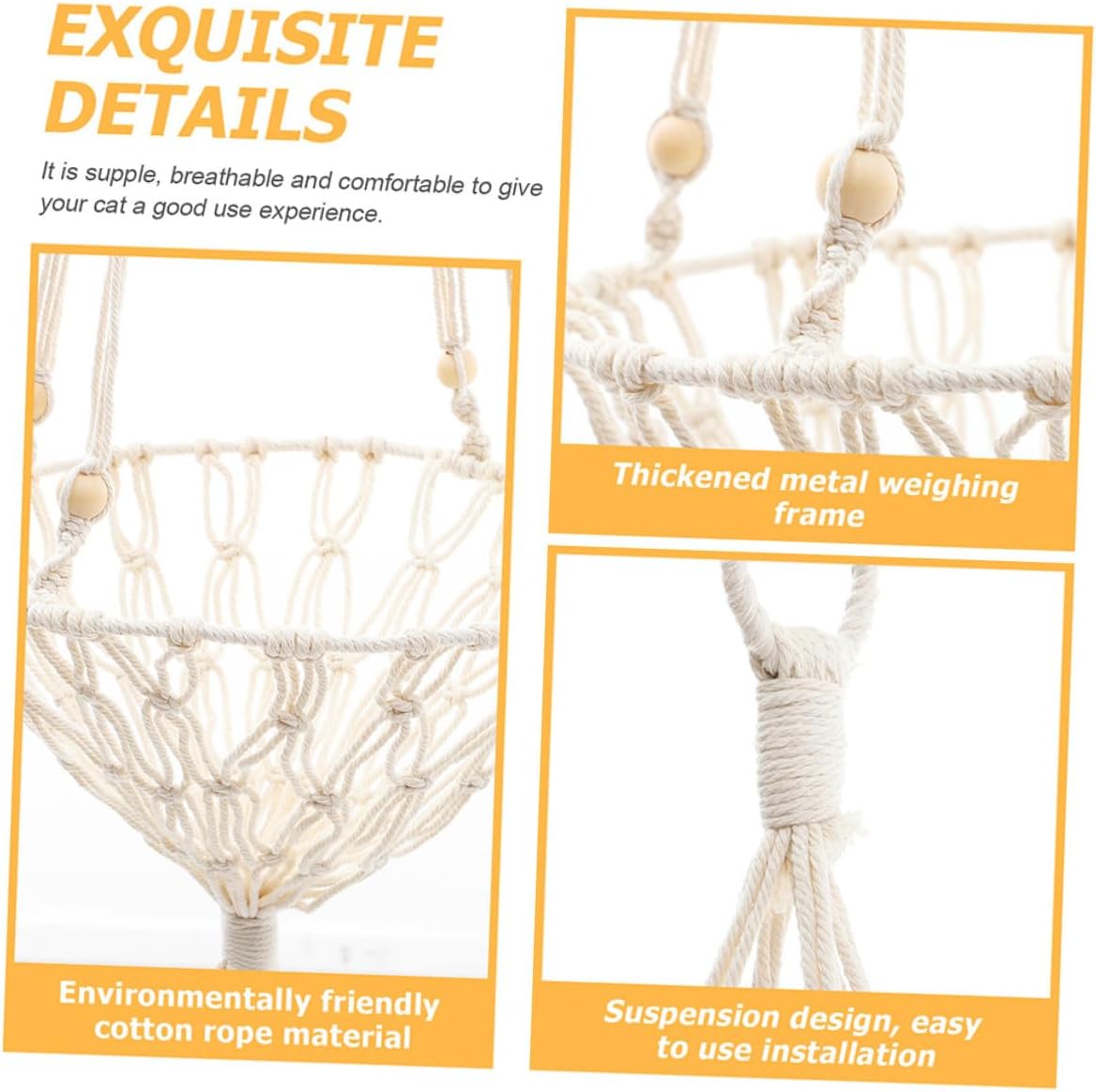 LIOOBO Household Cat Hammock Hanging Bed 40cm Wear-Resistant Bohemian Woven Cat Nest Indoor Pet Sleeping Rest