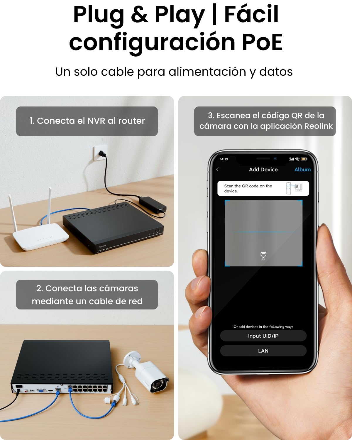 Reolink 8MP Kit Cámaras de Vigilancia PoE, Detección de Personas y Vehículos, 8X 4K Cámaras IP PoE Exterior, H.265 16CH NVR con 4TB HDD para Grabación Continua, Visión Nocturna, RLK16-800B8