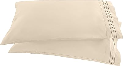 Elegant Comfort 1500 Thread Count Embroidered Egyptian Quality Luxurious Silky Soft Wrinkle & Fade Resistant 2-Piece Pillowcase, Standard/Queen Size, Cream