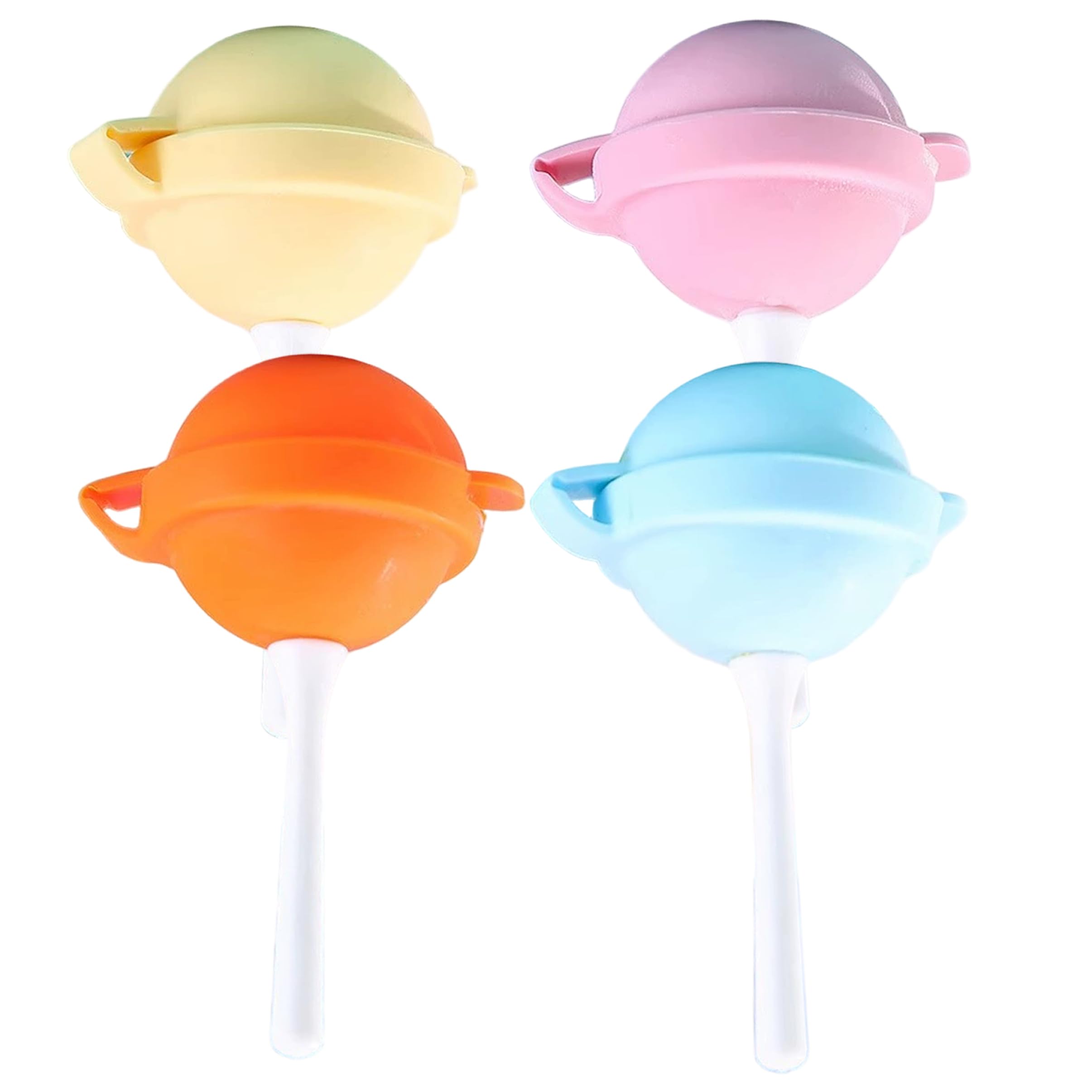 Yeaxxsqy 4pcs Lollipop-Shaped Popsicle Molds for Toddlers, Silicone & PP Ice Cream Maker - Yellow, Orange, Blue