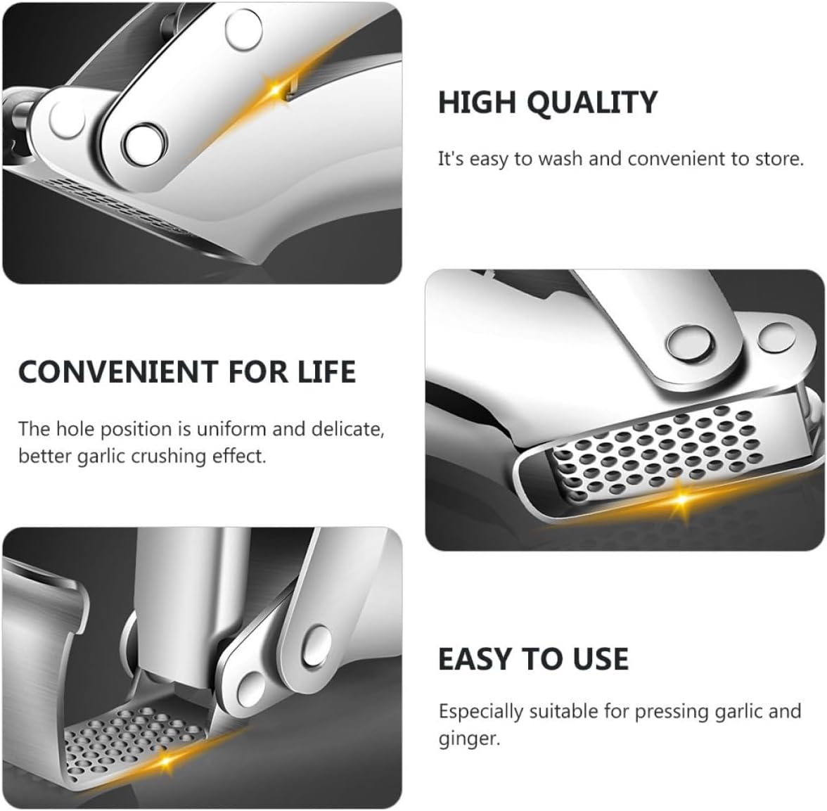 Ipetboom Stainless Steel Garlic Press Practical Kitchen Gadget with Closed Funnel for Easy Squeezing Manual Garlic Squeezer Home Kitchen Supplies