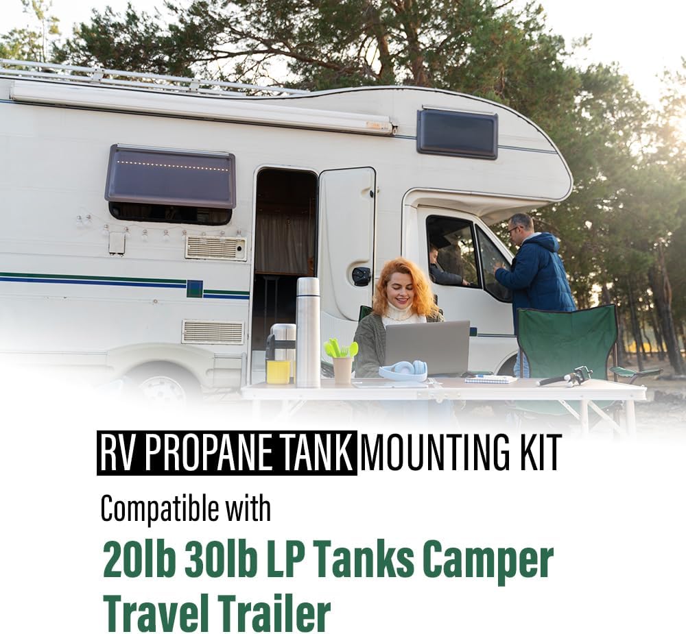 GRAND ORANGE Propane Tank Mounting Kit Fit for RV 20lb 30lb LP Tanks Camper Travel Trailer Black & Silver