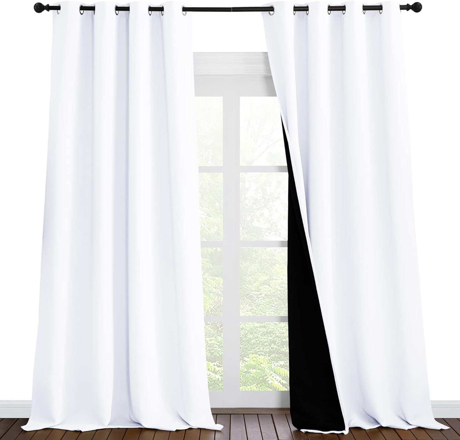 nicetown full shading cold blocking curtains for windows, super heavy-duty black lined blackout curtains for bedroom, privacy assured window treatment (white, pack of 2, 55 inches w x 96 inches l) pure white 55"w x 96"l (pack of 2)
