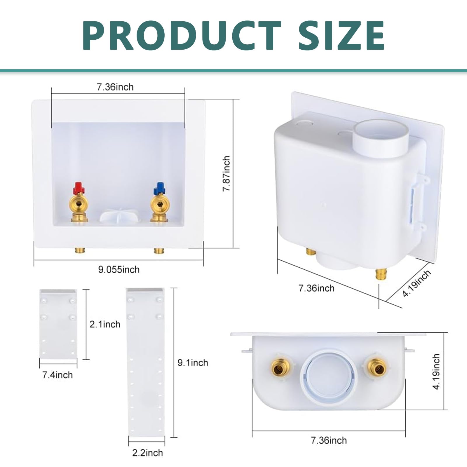 Boîte de sortie pour machine à laver (lavage), drain central/siphon latéral, entrée Pex-A 1/2" x raccord de sortie MHT 3/4", standard