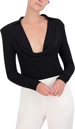 BCBGMAXAZRIA Women's Long Sleeve Cowl Neck Bodysuit, Black, X-Small