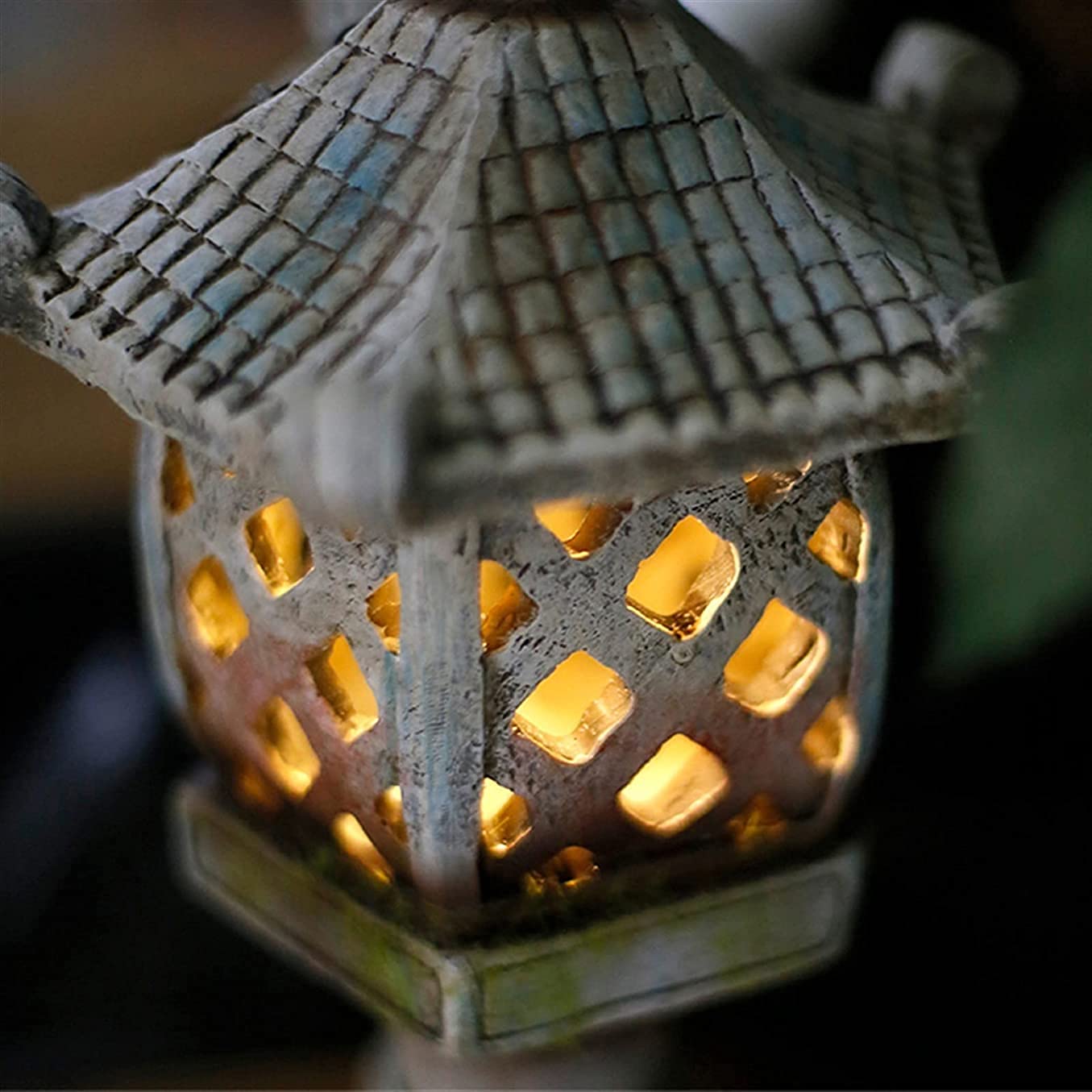 Solarny ogród japoński styl pagoda latarnia statuetka, zasilany energią słoneczną żywica rzeźba zewnętrzna lampa ogrodowa, na patio, trawnik, 30 cm wys