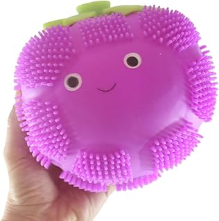 1 GRAPES Puffer Fruit Air- Filled Squeeze Stress Balls with Faces - Sensory, Stress, Fidget Toy - Pineapple, Strawberry, Orange, Watermelon, Apple, Grapes (1 GRAPES)