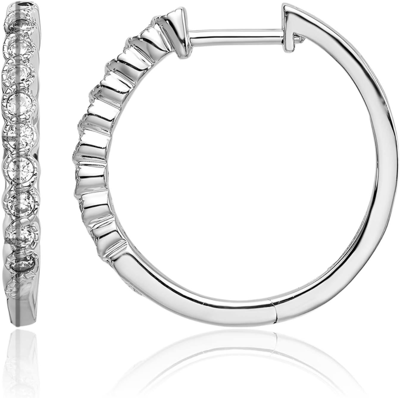 IceCarats 14K Solid White Gold 0.25 carat Diamond Medium Hoop Earrings 20mm 3/4 inch Round Cut, Natural, Prong Set, Snap Back For Her