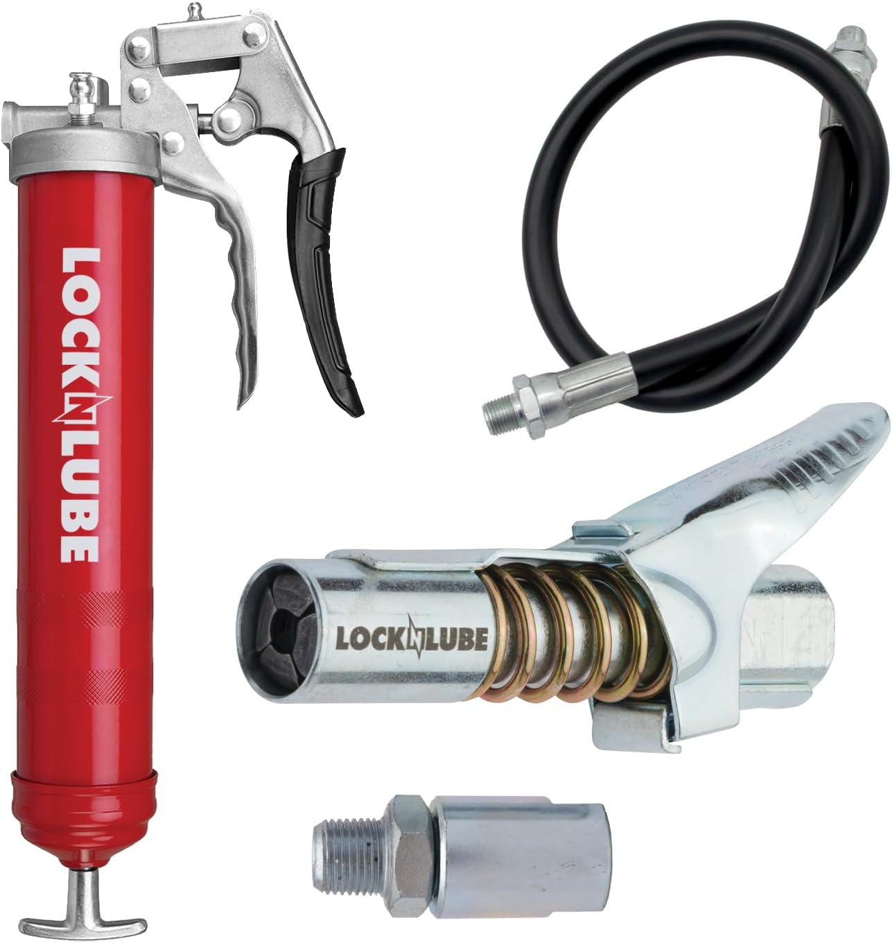 LockNLube Heavy-Duty Pistol Grip Grease Gun with Leak-Proof Coupler, 20" Hose & Swivel - 5000 PSI Power for Pros