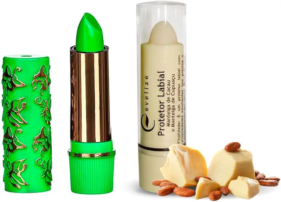 Kit Batom Mágico + Manteiga de Cacau – Hidratação Profunda e Cor Instantânea – Longa Duração, Proteção Contra Ressecamento – Uso Diári