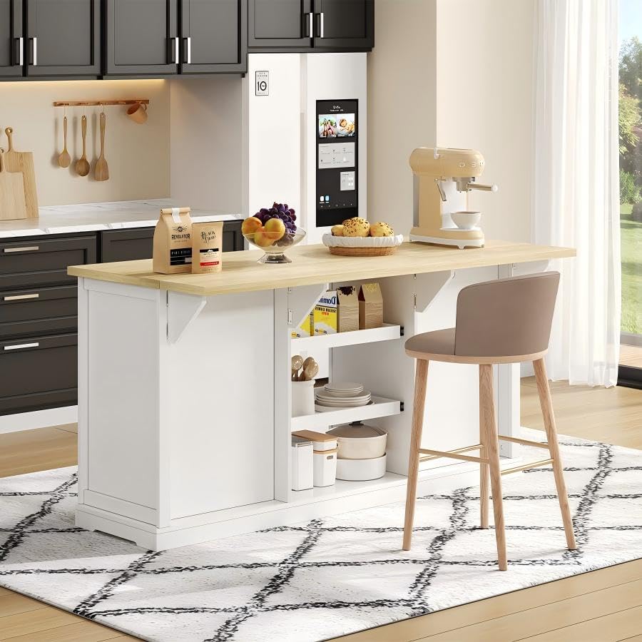 Ilot central cuisine blanc 150x65x75 cm avec meuble de rangement - 8