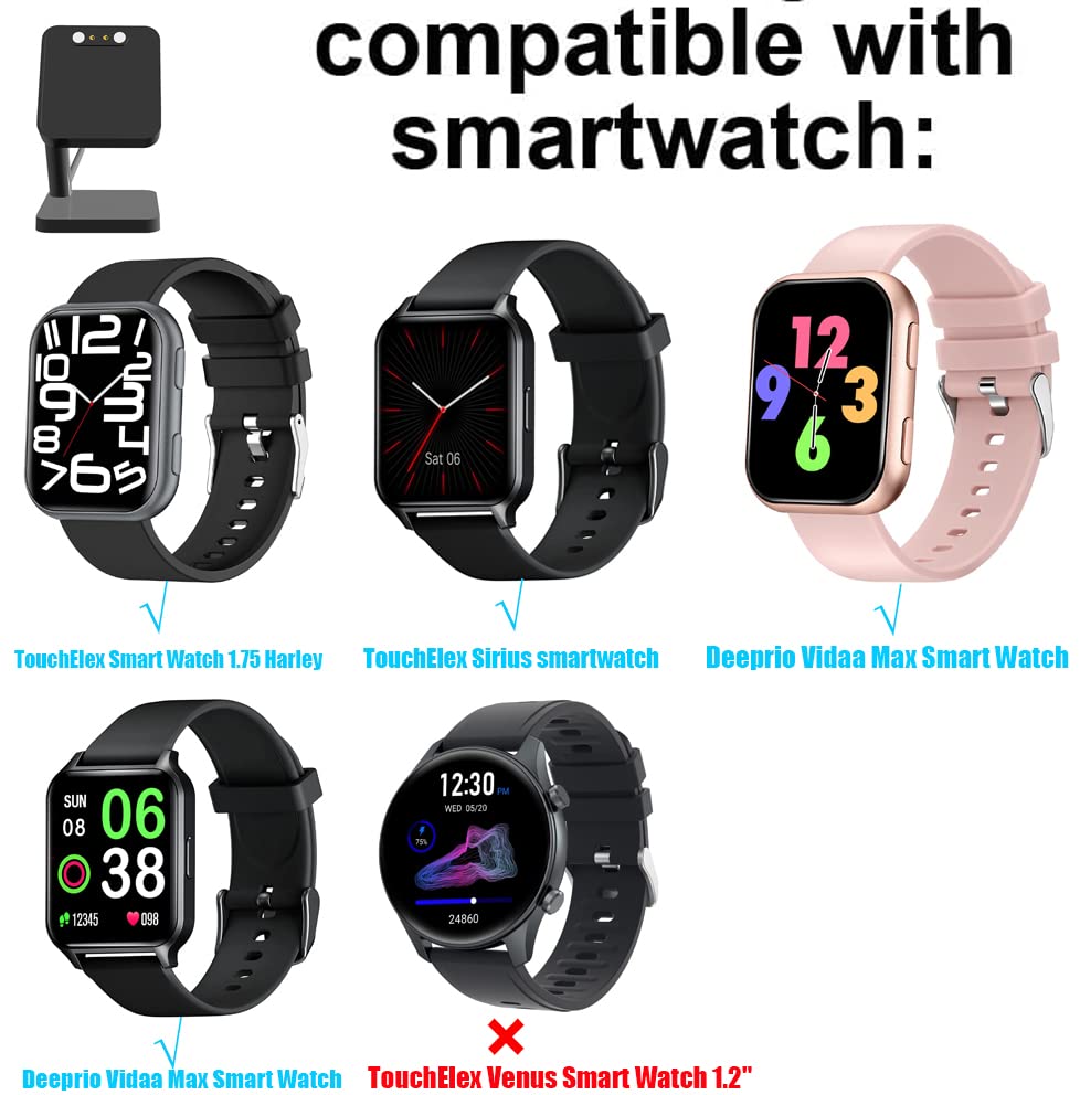 Compatible for TouchElex Harley Charger, Lamshaw Replacement Charger Charging Cradle Dock Compatible for TouchElex 1.75 Harley/TouchElex Sirius smartwatch/Deeprio Vidaa Max/Vidaa Smartwatch (Black)