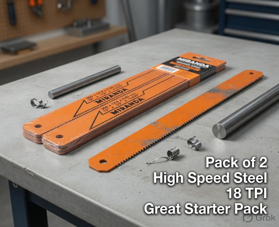 MIRANDA High Speed Steel Hand Hacksaw Blade 12 inch x 1/2 inch x 0.025 inch 18 TPI Orange Pack of 2 for Metal and Plastic Cutting 1