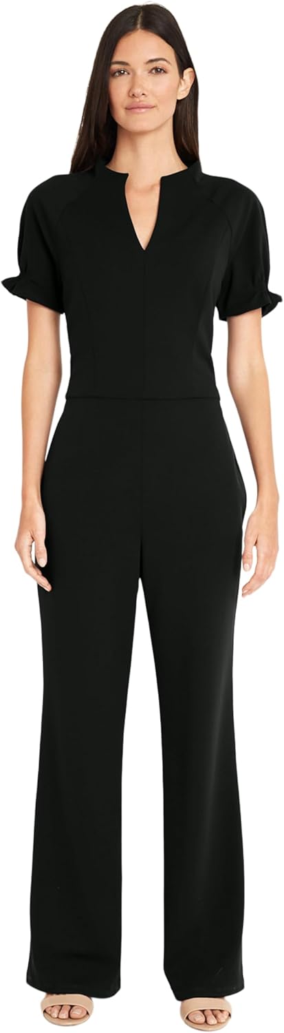 Maggy London womens Stylish Notch Neck Jumpsuit With Ruffle Sleeve Detail | Jumpsuits for Women Dressy