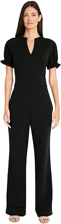 Maggy London Womens Stylish Notch Neck Jumpsuit With Ruffle Sleeve Detail | Jumpsuits for Women Dressy