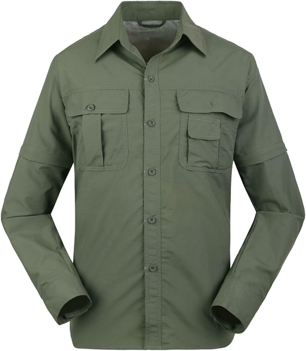 Mens Long Sleeve Cargo Shirts Casual Button Down Shirt with Pockets