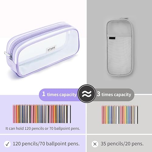 Vista 16 de KALIDI - Estuche para lápices de malla de rejilla de gran capacidad, estuche grande para lápices con cremallera, bolsa de papelería simple, bolsa