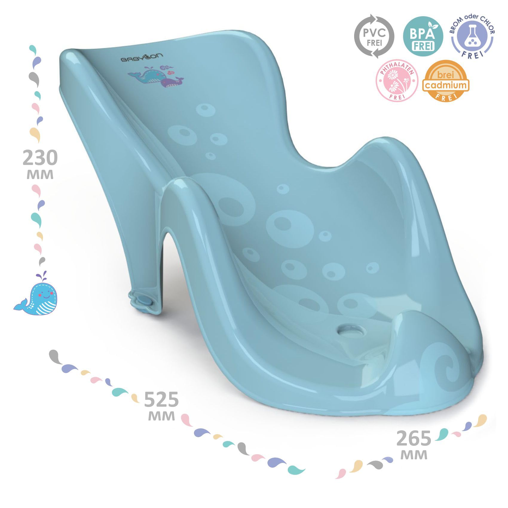 BABYLON Aqua Mini Transat de bain Bébé, 0-6 mois, Ventouses, Bleu
