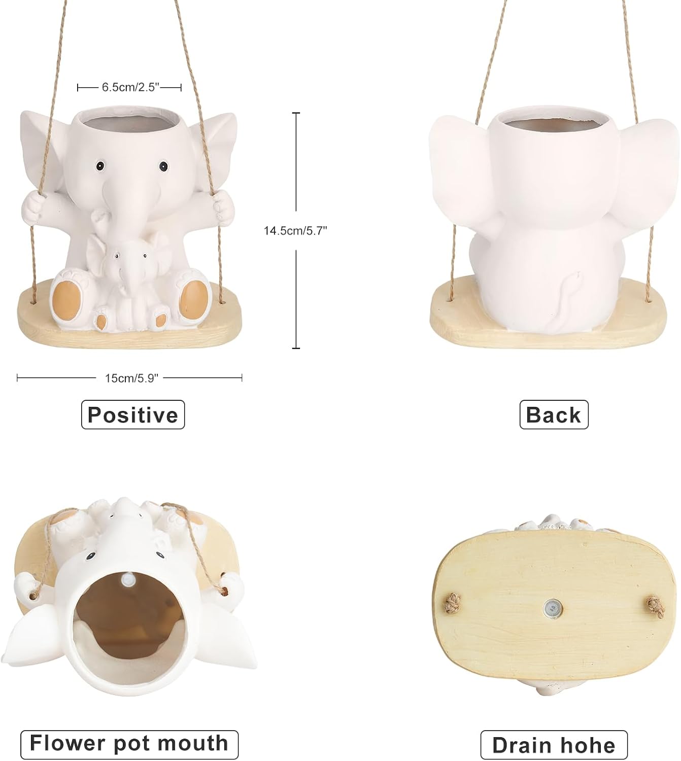 Swing Elephant Hanging Planters for Indoor Plants, Cute Small Succulent Pots with Drainage Hole, Unique Resin Plant Hangers Outdoor, Hanging Plant Holder for String Of Pearls, Gift Ideas for Mother