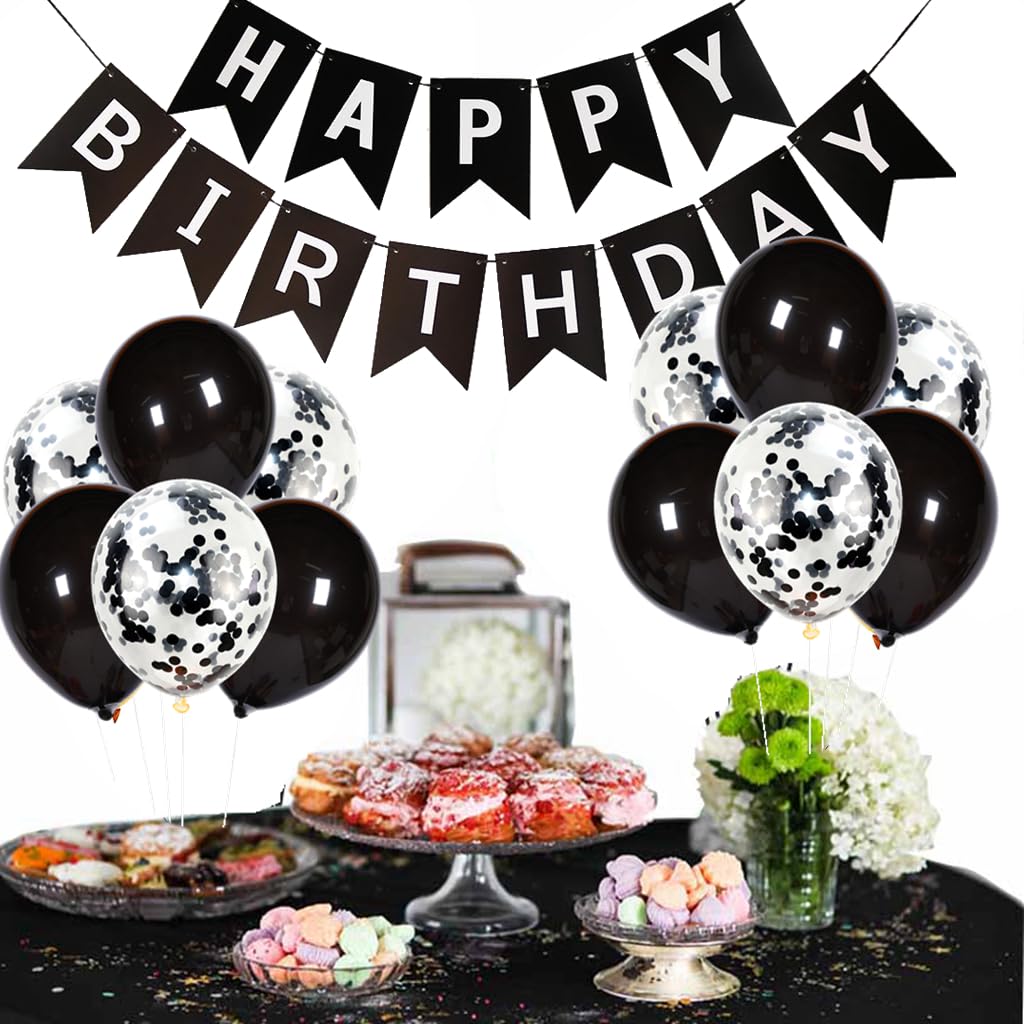 26. Geburtstags-Deko Set In Schwarz – Inkl. „26“-Folienballon, Girlande, Latexballons & Tortendeko