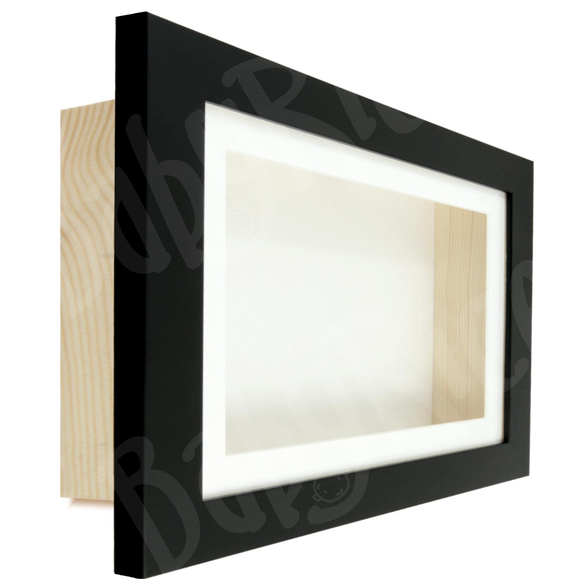 Shadow Box Frame Deep 3D Display Black Wooden Moulding (White Mount/White Backing, 14x14 Acrylic (12x12 Display), 1.75" Deep)
