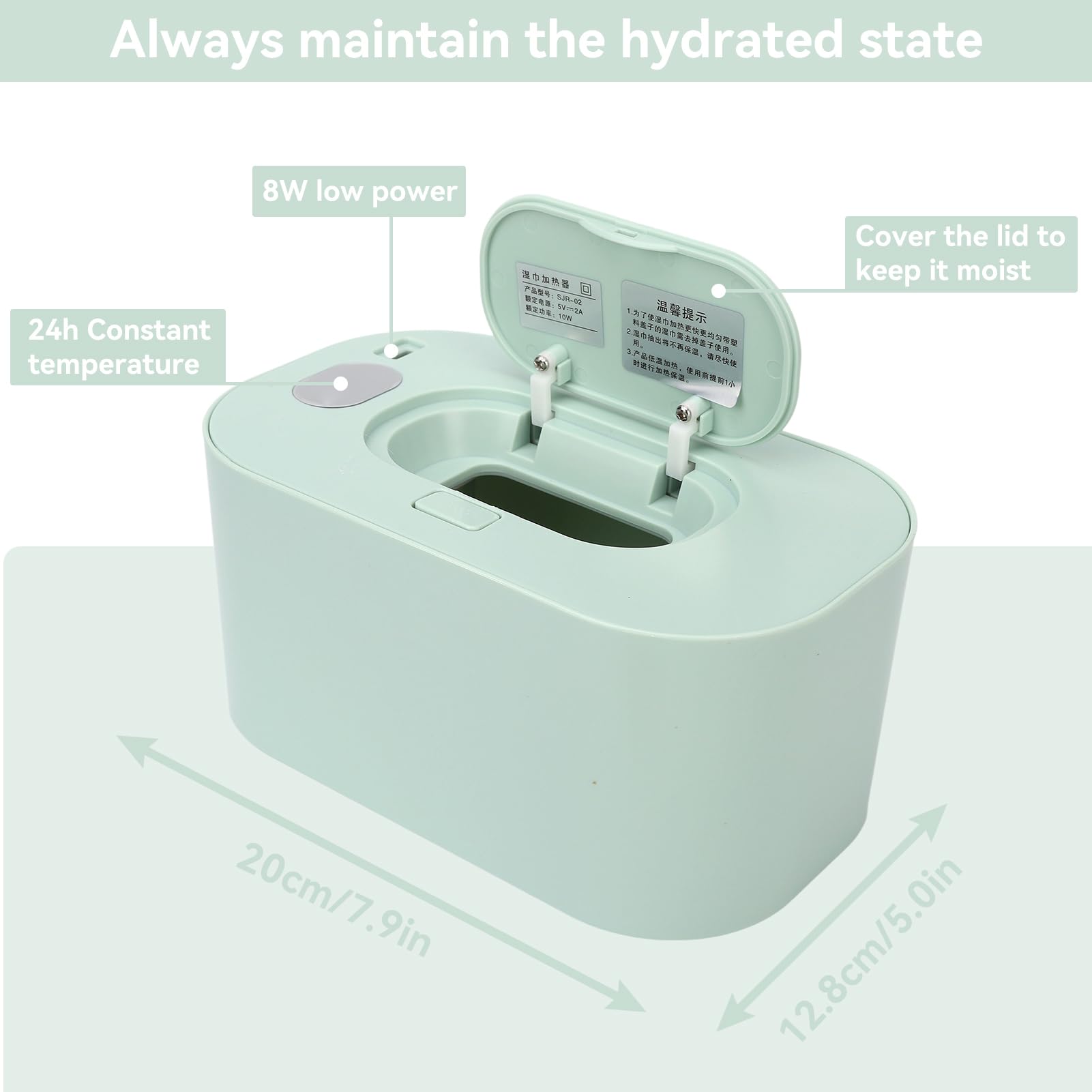 Lingettes Chauffantes Bébé, Boîte Portable Grande Capacité Thermostatique, Distributeur pour Maison, Vert