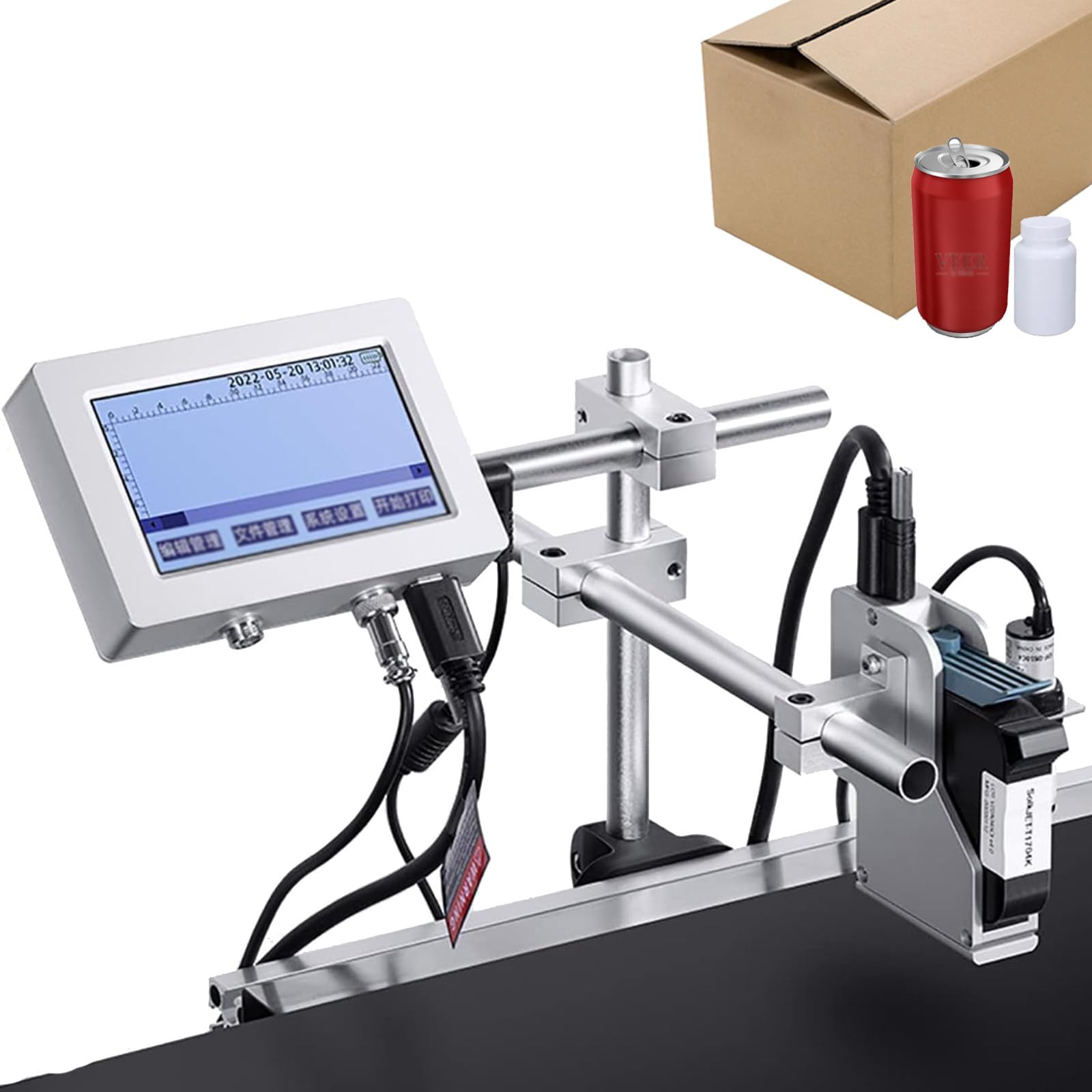 Industrieller Tintenstrahldrucker, Inline-Tintenstrahl-Coder 12,7 mm/25,4 mm, Druckhöhe 2–5 mm, schnell trocknende Tinte für Text, QR-Code, Barcode, Chargennummer, Etikett, Bild, Datumsdrucker
