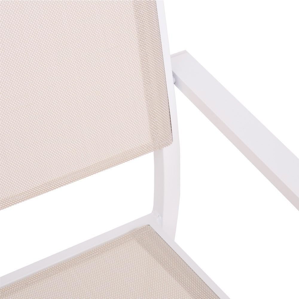 LOLAhome Set de 2 Sillas Thais de Aluminio Blanco y Textileno Beige, Elegantes, Apilables, Ligeras y Resistentes, Tratamiento anticorrosión para Exteriores, de 56x56x86 cm