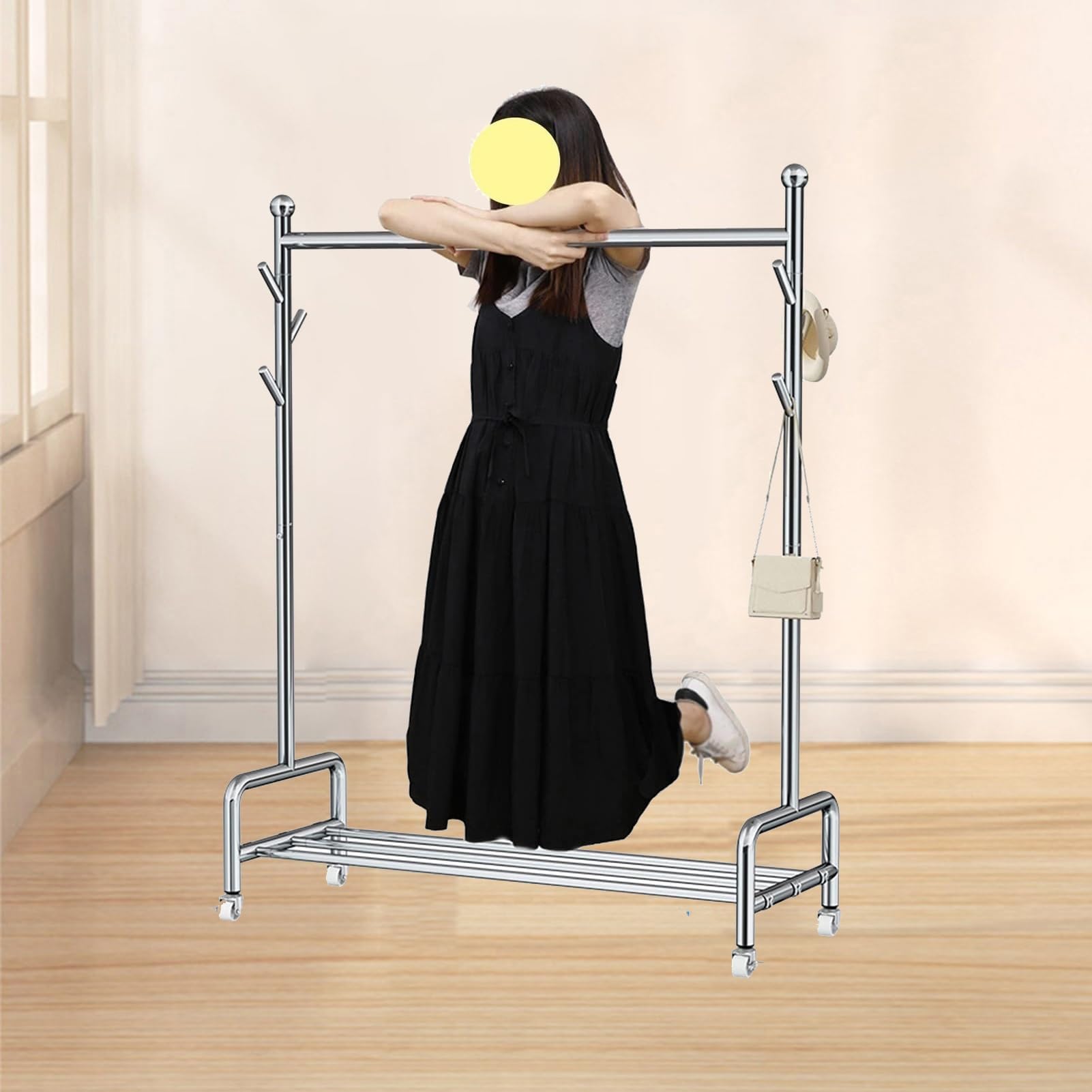 FGXHHS Heavy Duty Rolling Clothes Rack - Stainless Steel Garment Organizer with Wheels, Freestanding Clothing Display for Retail & Home, 100x140CM Coat Hanger, Durable Stylish