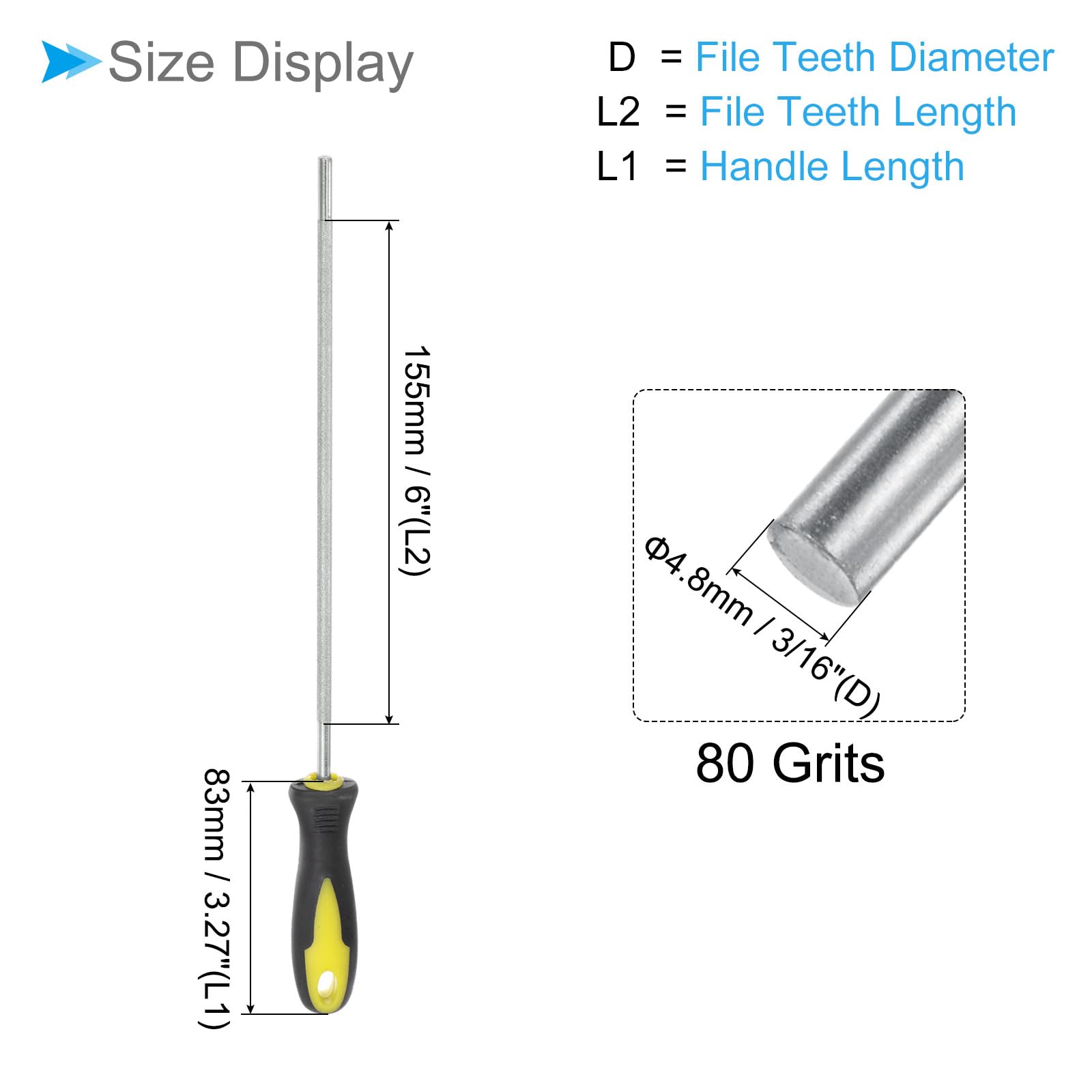 CoCud Diamond Chainsaw File, 3/16"(4.8mm) 80 Grits, High Hardened Round Sharpener Files with Non-Slip Handle - Image 2