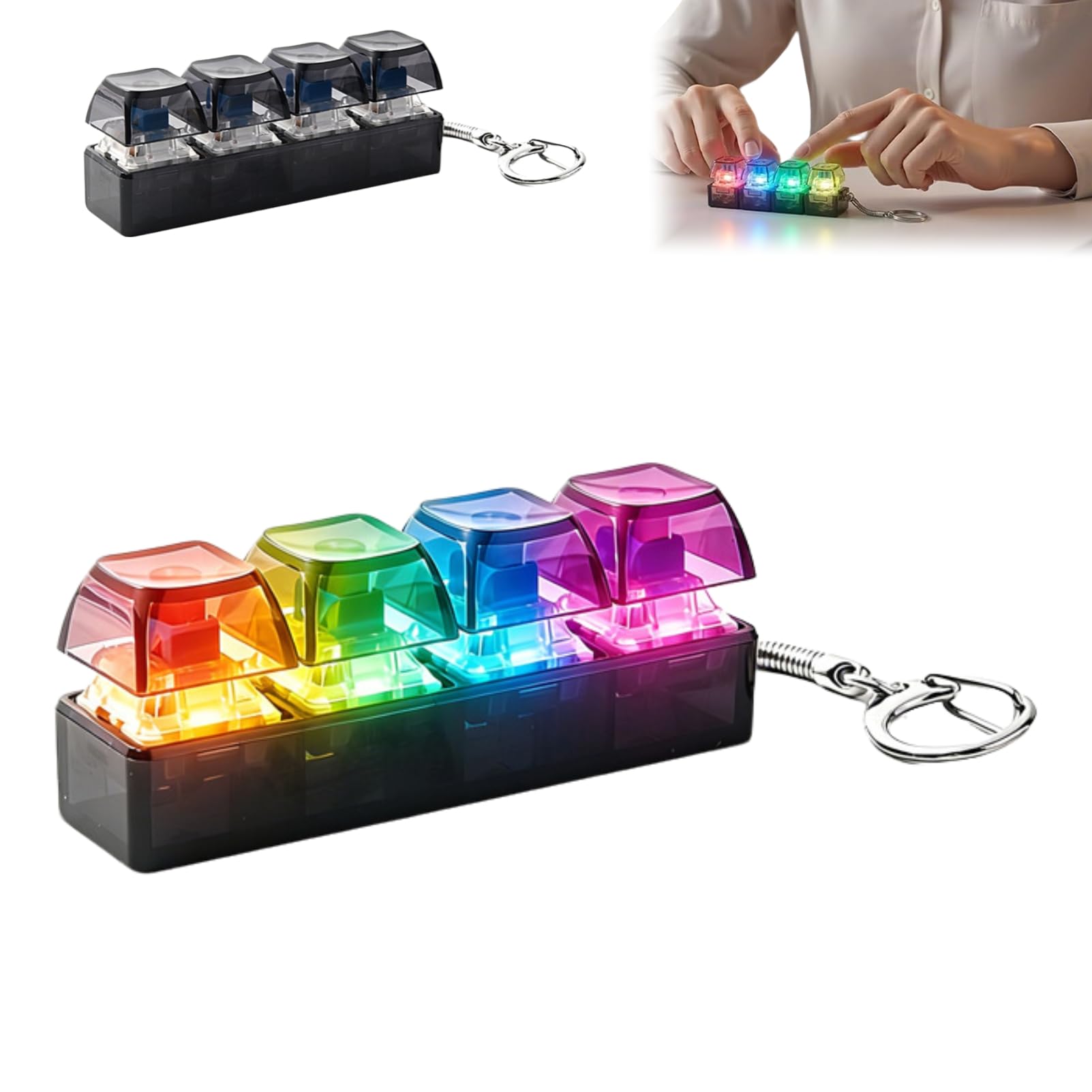 Clicky Keyboard Fidget Toy Light Up, Glowing Keyboard Fidget Toy, 4 Button Mini Keyboard Keychain Clicker Fidget, Portable Anti Stress Keyboard Fidget Keychain Toys For Adults and Kids (B-1pc)