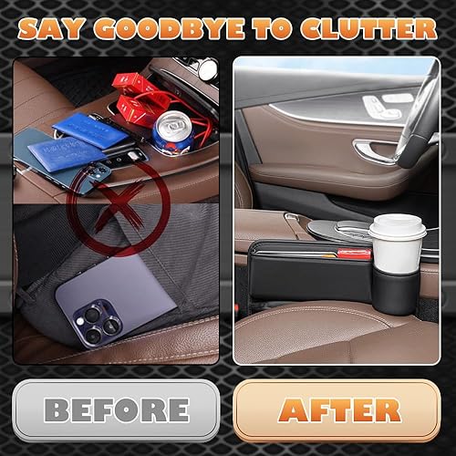 Miniatura 2 de Rednow Bolsa de cuero para portavasos de automóvil, organizador de espacio para asiento de automóvil, caja de almacenamiento de espacio para