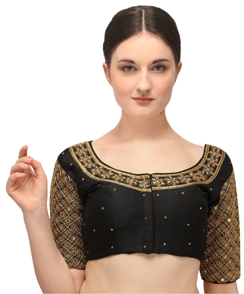Pujia Mills Women's Embroidery Handwork Sequence Work Necklace Design Readymade Blouse