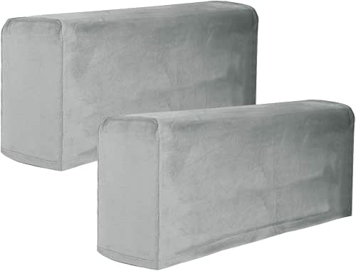 2Pcs Light Grey Armrest Covers, Washable Stretch Couch Arm Covers
