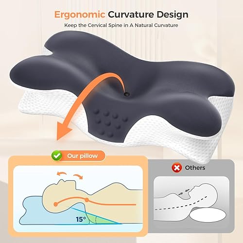 Miniatura 2 de Almohada cervical para aliviar el dolor de cuello, almohada de espuma viscoelástica para dormir, almohada ergonómica para dormir de lado, 27.6 cu.
