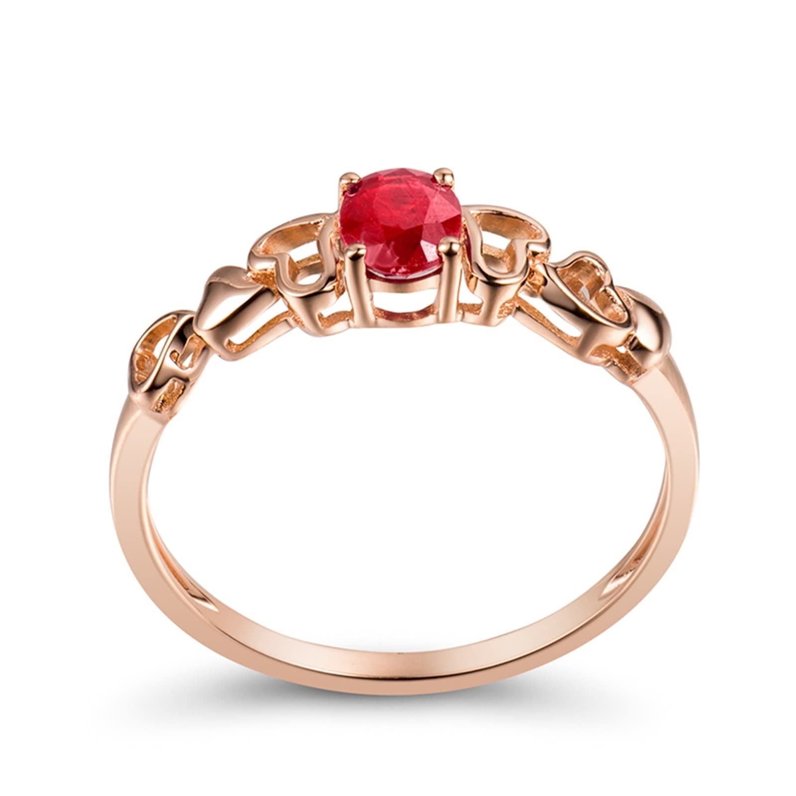 Anillos de graduación, anillo de aniversario de boda, oro rosa de 18 quilates, AU750, 1 0,38 quilates, VVS, rojo, ovalado, cultivado en laboratorio, canal de rubí cultivado en laboratorio, día de San