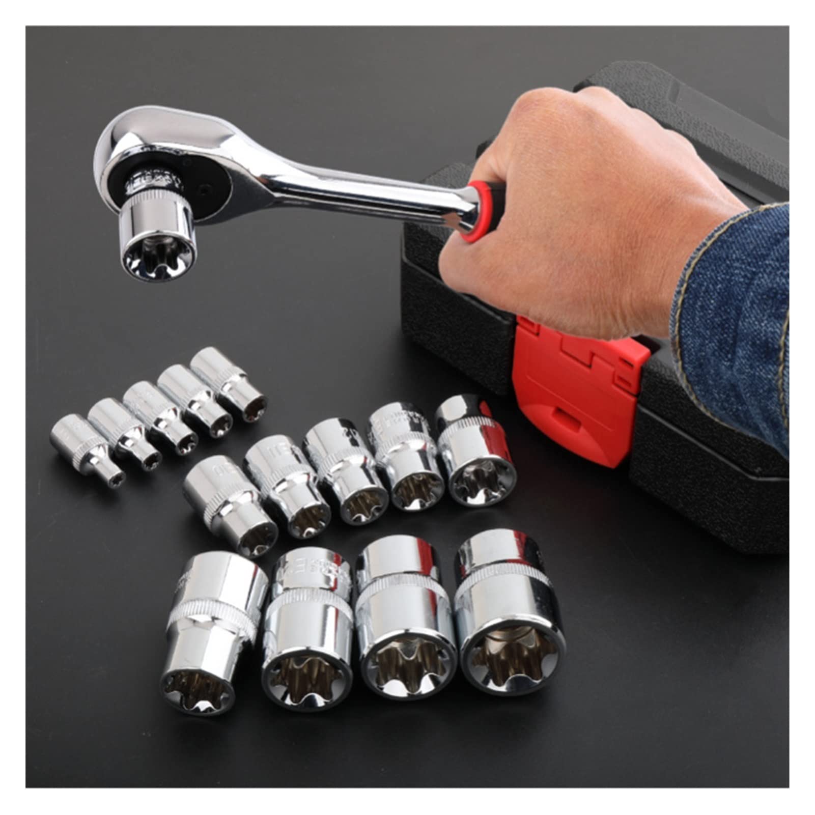 14 szt. E Torx Star żeńskie gniazdo zestaw kluczy nasadowych E4-E24 do domu DIY narzędzia do naprawy samochodów uchwyt wiertarski
