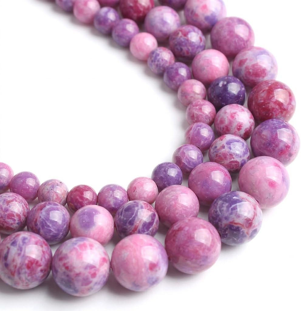 45pcs Round Loose Purple&Pink Fire Agate Beads for Bracelet Beads,8mm Gemstone Bead Round Loose Stone Beads for Jewelry Making DIY Bracelet Necklace Earrings