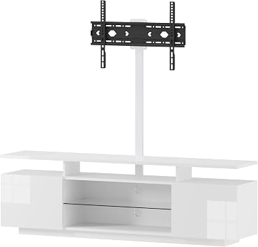 TRIOBLADE 160cm TV Stand Cabinet with Storage White High Gloss TV Unit Cabinet with LED Lights Modern Entertainment Unit for Living Room Bedroom for up to 75