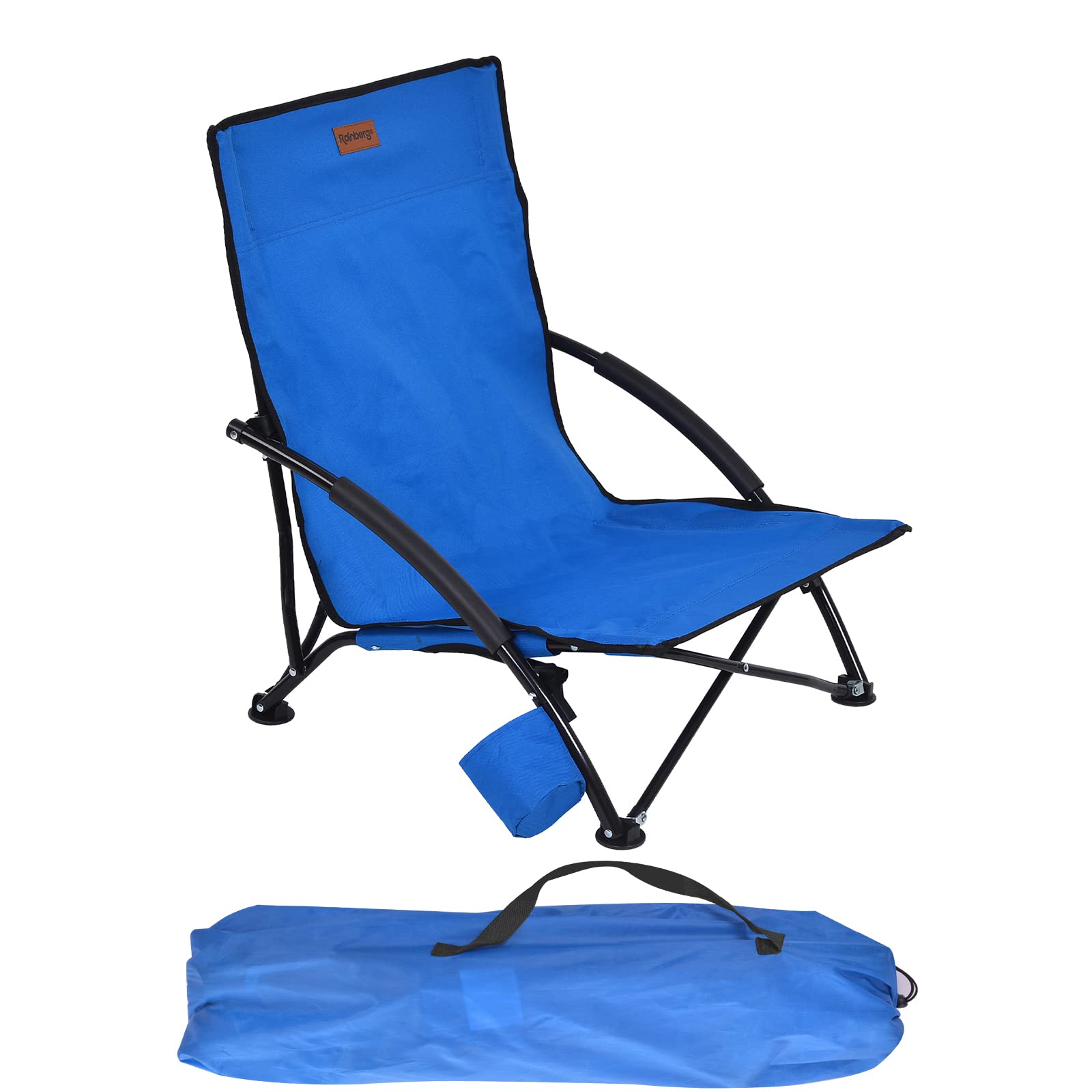 Rainberg Folding Beach Lightweight Chair with Padded Armrest, Portable, Folding Outdoor for Camping, Beach, Festivals, Garden, Caravan Trips, Fishing, BBQ, With Carry Bag. (Pack of 1, Blue)