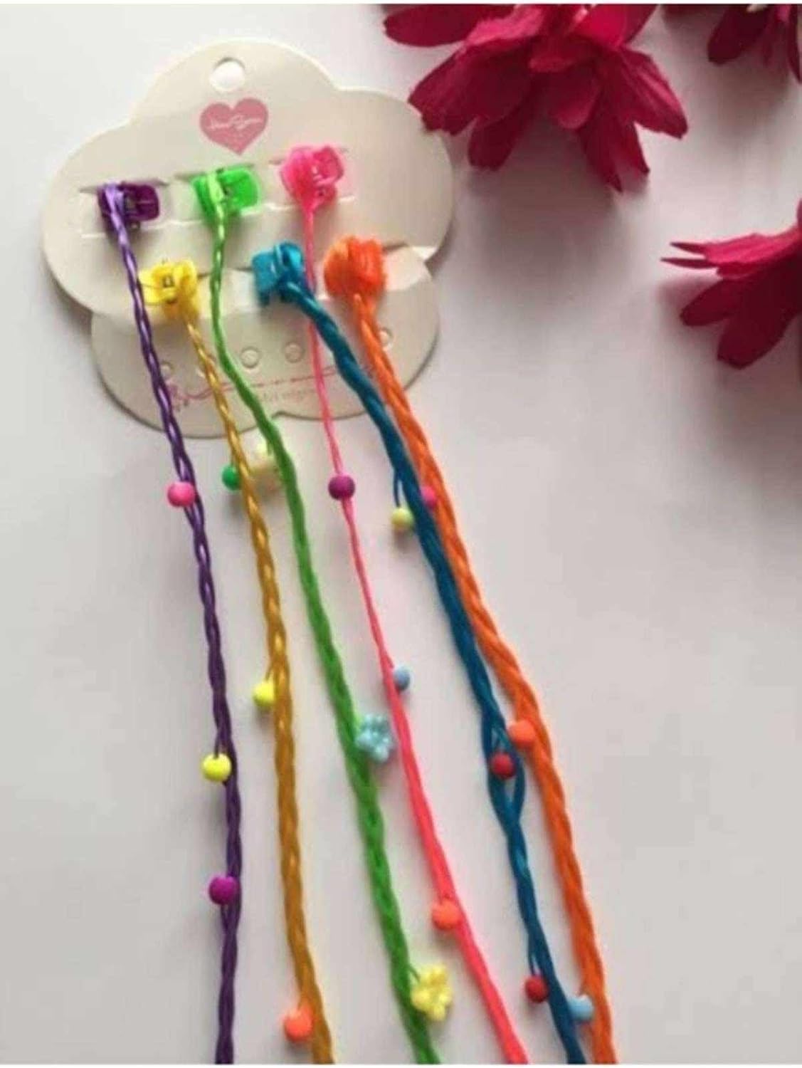Rengarenk Unicorn 6Lı Örgülü Takma Saç Toka Pembe Mavi Sarı Mor Yeşil Renkli, KRM0001102