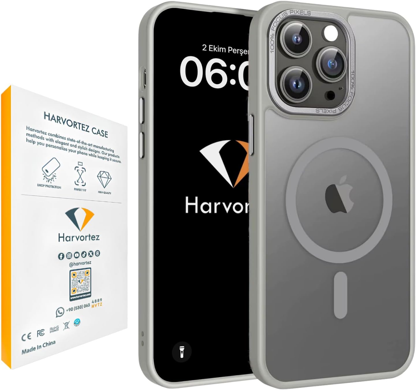HARVORTEZ iPhone 16 Plus K l f 6.7" MagSafe ile Uyumlu, Yar  Saydam Mat Cep Telefon K l f , Sararmaz, Y kseltilmi  Metal Lens  er eve, Metal Tu lar, Profesyonel Koruma Phone Case - Gri