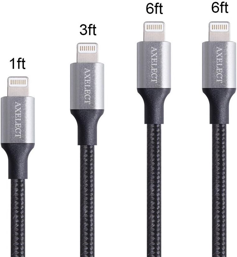 AXELECT Lightning Cable iPhone 6 Charger 4Pack (1ft,3ft,2X6ft) Assorted Lengths Combination Durable and Fast Charging Cable for iPhone X/8/8P, iPhone 7/7+/6/6+/6s/6s+/5/5s/5c/SE, iPad and More