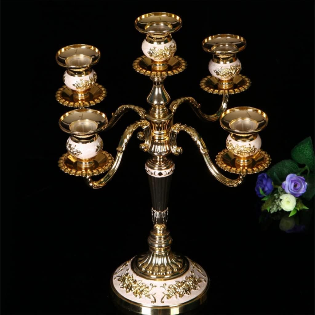 European Retro Five-Head Alloy Candlestick Romantic Wedding Banquet Candlelight Dinner with a Golden White Candle Table