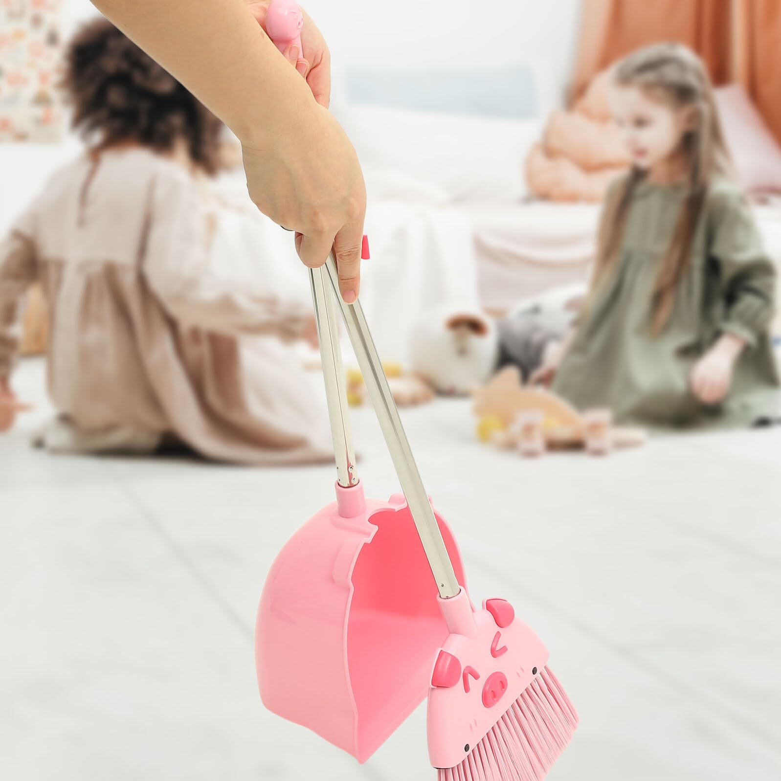 Gatuida Juego de Escoba y Recogedor y Material PP Práctico Diseño Ergonómico en Color Rosa para Niños para Limpieza Hogar