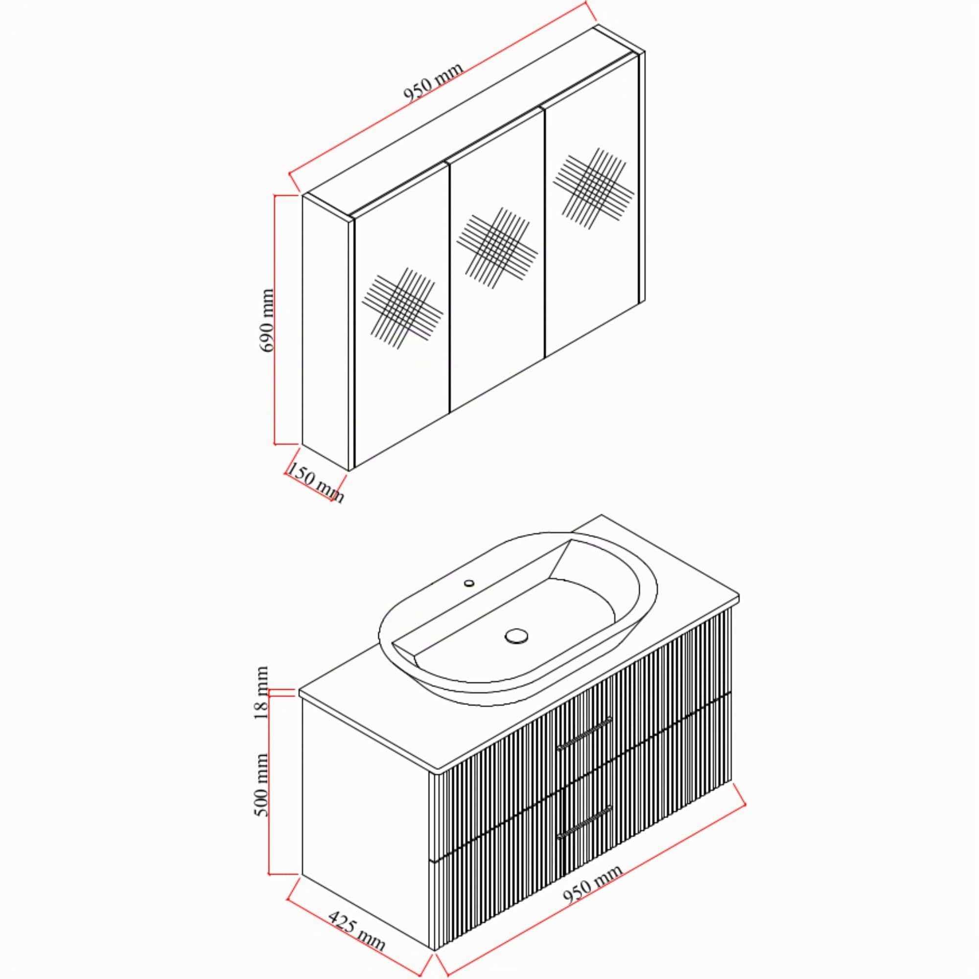 Badezimmermöbel Set Liana 100 Konsole Eiche | Keramikwaschbecken | Unterschrank | Spiegelschrank | Konsole | Waschbecken mit Unterschrank 100 cm | Softclose | Aufsatzwaschbecken | Konsolenwaschtisch
