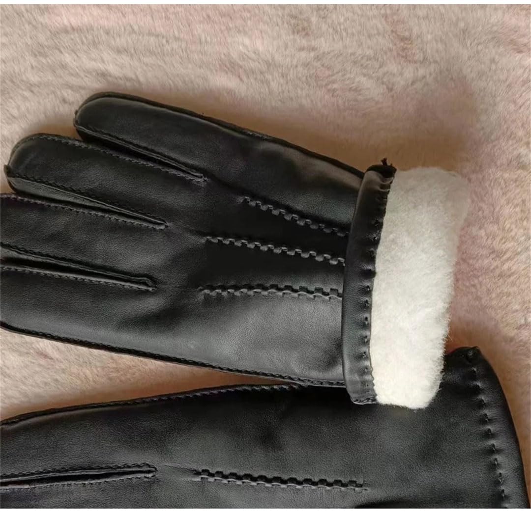 Damen Lederhandschuhe Winter Thermo Verdicken Lammwolle Gefüttert Schaffell Handschuhe Fahren Braun M