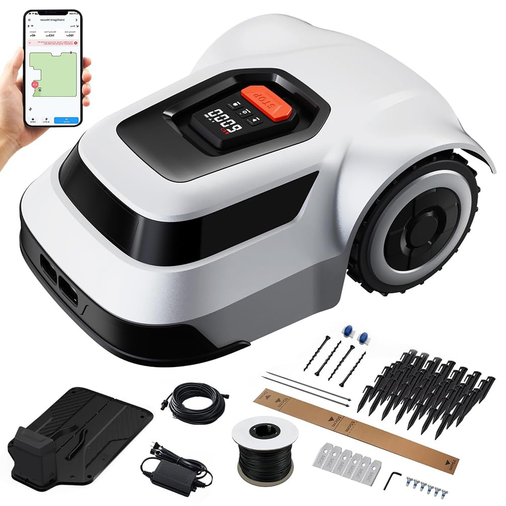 Robotyczna kosiarka do ogrodu do 1000 m², kosiarki robotyczne, sterowanie aplikacją, wysokość koszenia 30-70 mm, szerokość cięcia 20 cm, kąt wznoszenia 45% (24°), wydajność robocza 150㎡/h
